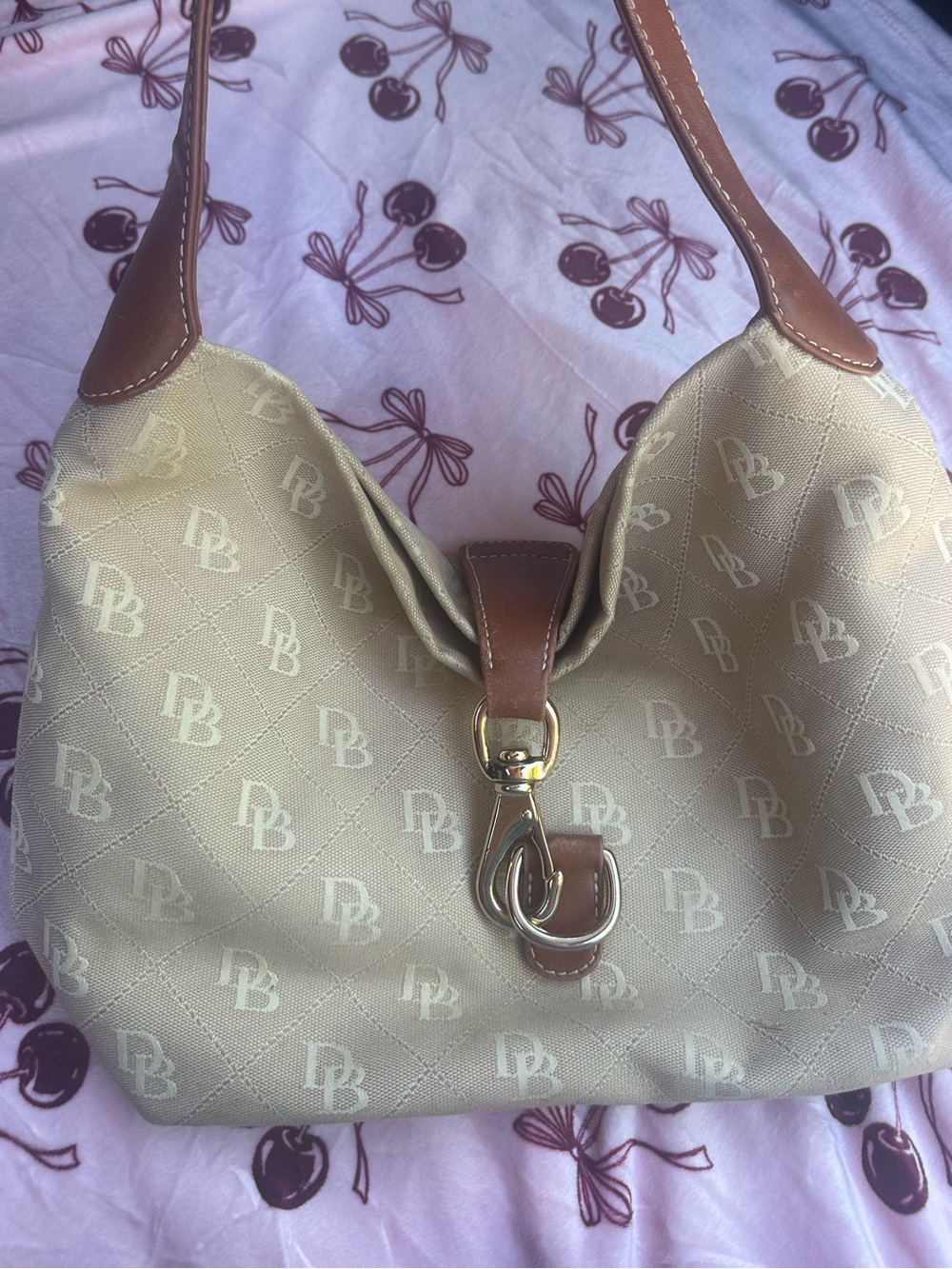 Dooney & Bourke Tan Signature Canvas Monogram Hobo Shoulder Bag